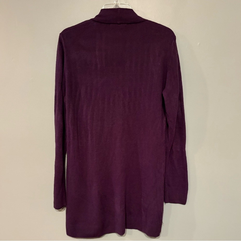 Karen Scott Deep Grape Purple Open Front Cardigan Size L Soft Comfy Flowy - Picture 3 of 4